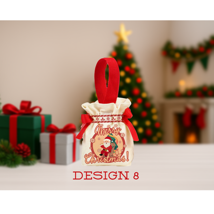 Christmas Drawstring Gift Bag – Festive Reusable Pouch, 5.9” x 2" x 6.3”