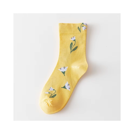 Cute Floral Pattern Crew Socks – 5 Pairs Set