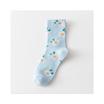 Cute Floral Pattern Crew Socks – 5 Pairs Set