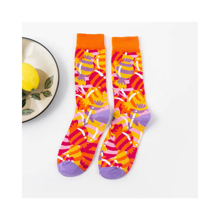 Colorful Abstract & Candy Pattern Crew Socks – 6 Pairs Set