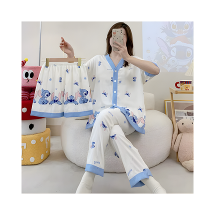3-Piece Women’s Pajama Set – Cute Cartoon Design (Top, Shorts & Pajama)
