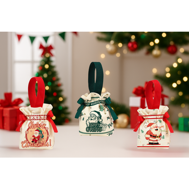 Christmas Drawstring Gift Bag – Festive Reusable Pouch, 5.9” x 2" x 6.3”