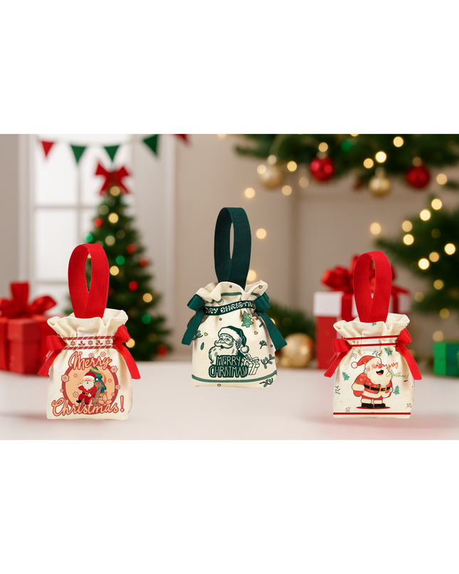 Christmas Drawstring Gift Bag – Festive Reusable Pouch, 5.9” x 2" x 6.3”