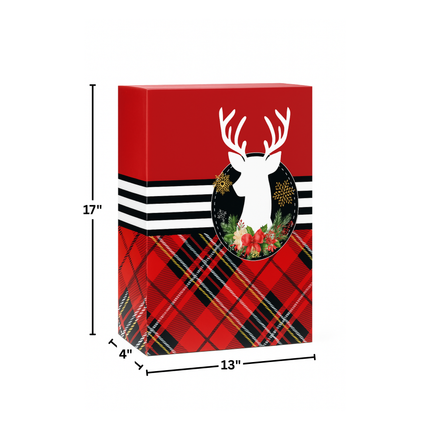 Christmas Gift Box – Red Plain Deer Design, 17” x 13” x 4”