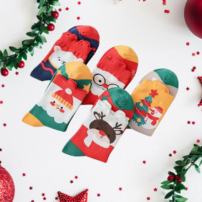 Christmas Cute Character Above the Ankle Socks – 5 Pairs, One Size Fits All