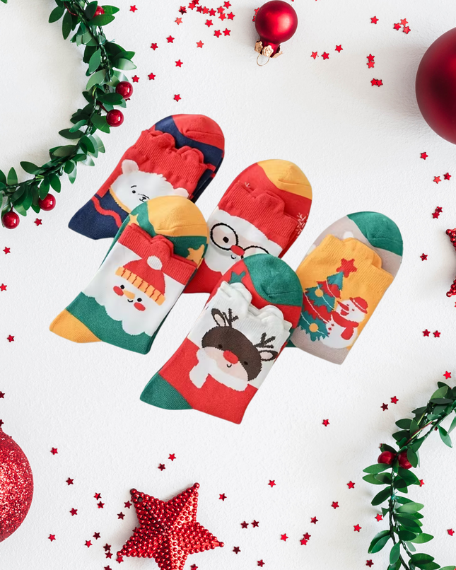 Christmas Cute Character Above the Ankle Socks – 5 Pairs, One Size Fits All