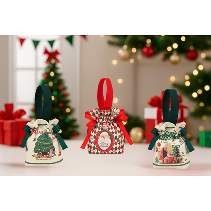 Christmas Drawstring Gift Bag – Festive Reusable Pouch, 5.9” x 2" x 6.3”