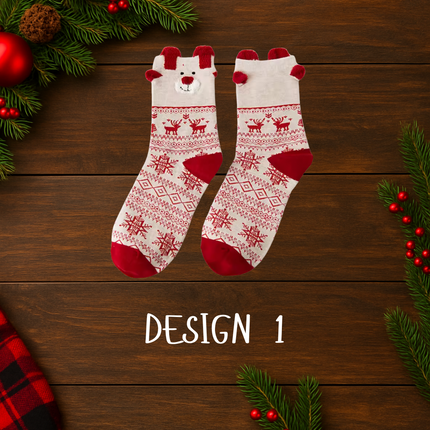 Christmas Themed Cozy Socks – 1 Pair, One Size Fits All