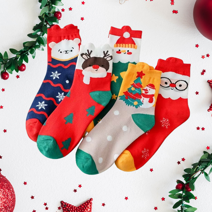 Christmas Cute Character Above the Ankle Socks – 5 Pairs, One Size Fits All