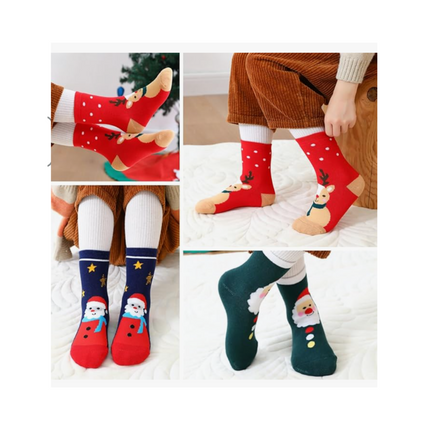 Christmas Crew Socks for Kids – 5 Pairs, 4 Sizes Available