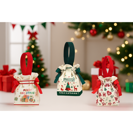 Christmas Drawstring Gift Bag – Festive Reusable Pouch, 5.9” x 2" x 6.3”