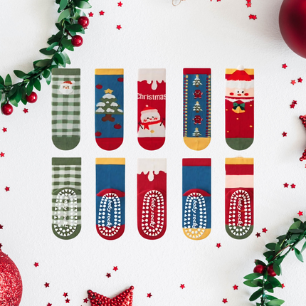 Christmas Cute Anti-Slip Socks – 5 Pairs, Kids Size XL