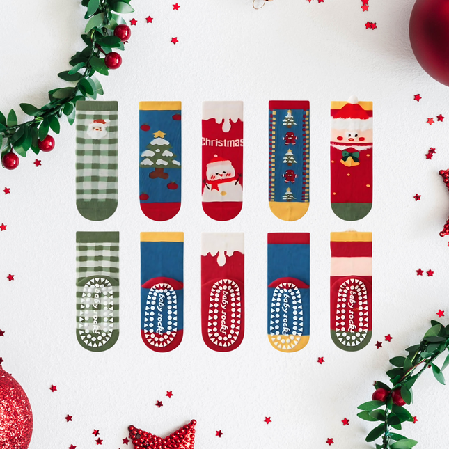 Christmas Cute Anti-Slip Socks – 5 Pairs, Kids Size XL