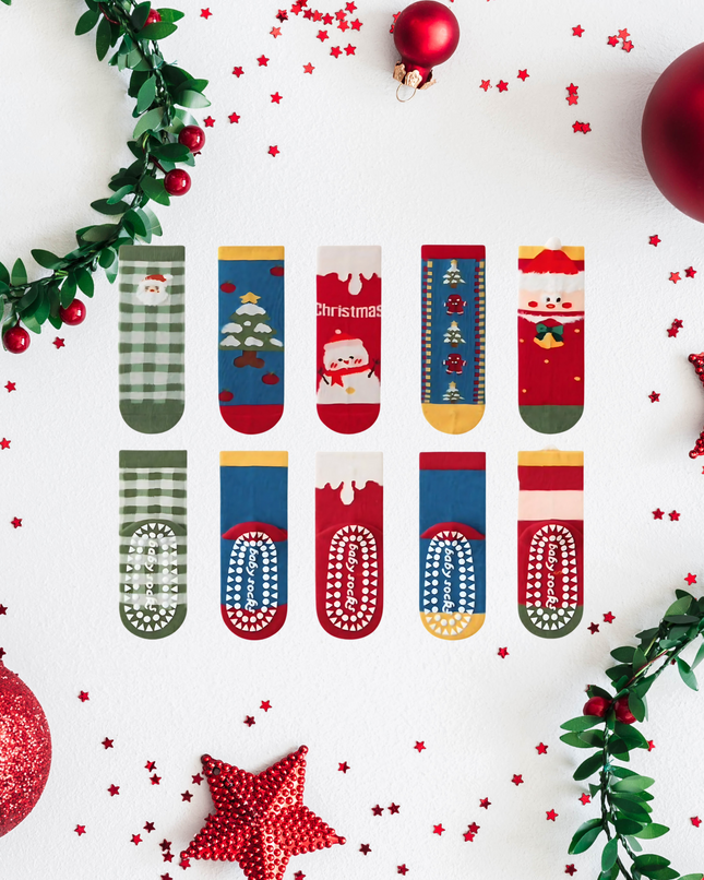 Christmas Cute Anti-Slip Socks – 5 Pairs, Kids Size XL