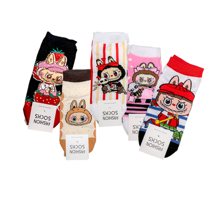 Labubu Character Ankle Socks – 5 Pairs, One Size Fits All