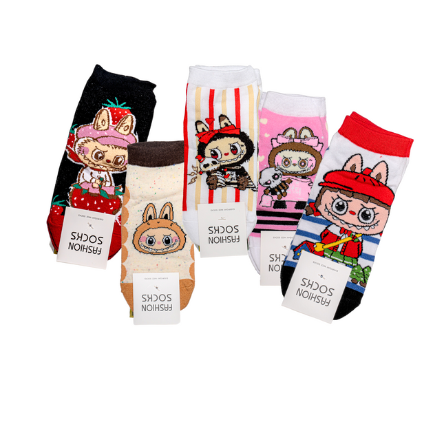 Labubu Character Ankle Socks – 5 Pairs, One Size Fits All