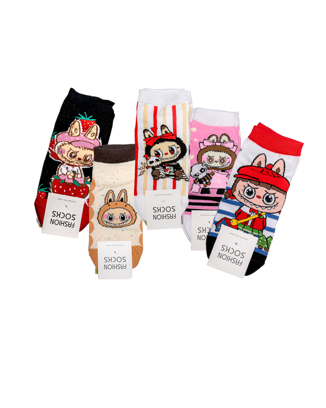 Labubu Character Ankle Socks – 5 Pairs, One Size Fits All