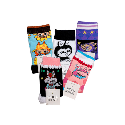 Labubu Character Crew Socks – 5 Pairs, One Size Fits All