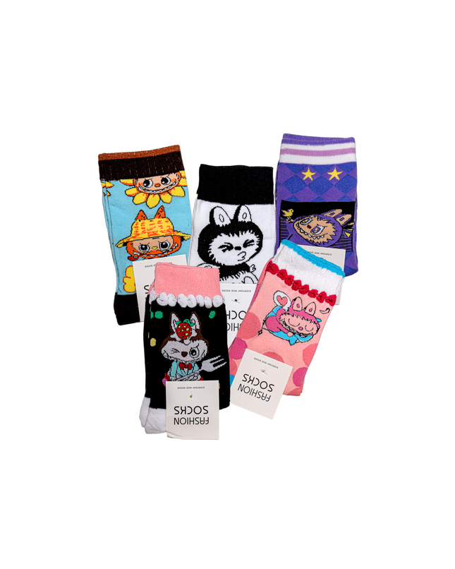 Labubu Character Crew Socks – 5 Pairs, One Size Fits All