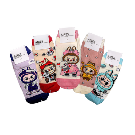 Labubu Character Ankle Socks (Fun Mix) – 5 Pairs, One Size Fits All