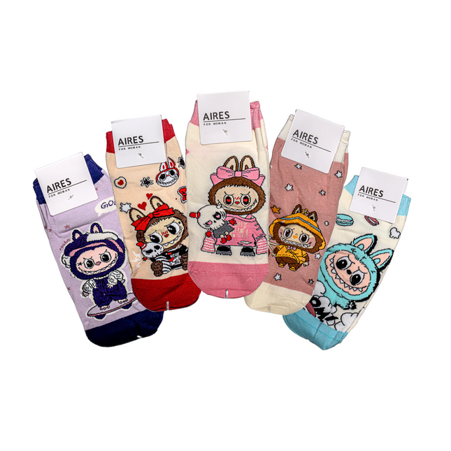 Labubu Character Ankle Socks (Fun Mix) – 5 Pairs, One Size Fits All
