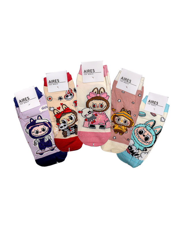 Labubu Character Ankle Socks (Fun Mix) – 5 Pairs, One Size Fits All