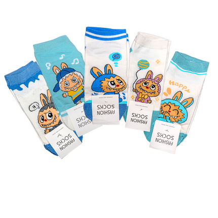 Labubu Character Ankle Socks – 5 Pairs, Kids Size