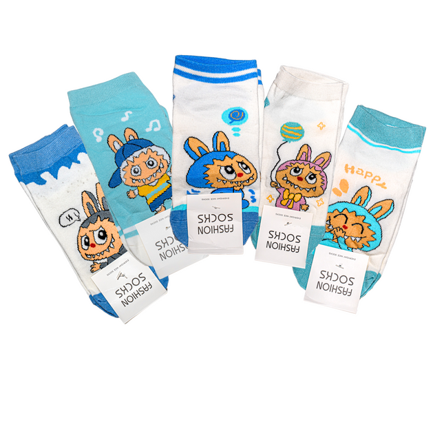 Labubu Character Ankle Socks – 5 Pairs, Kids Size