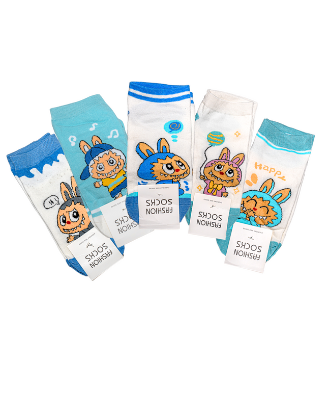 Labubu Character Ankle Socks – 5 Pairs, Kids Size