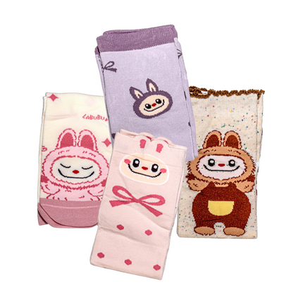 Labubu Character Knee High Socks – 4 Pairs, Kids Size