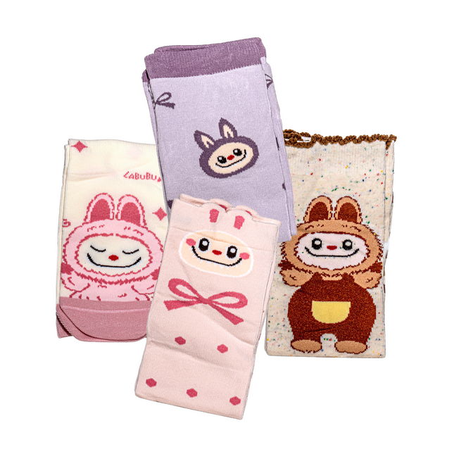 Labubu Character Knee High Socks – 4 Pairs, Kids Size