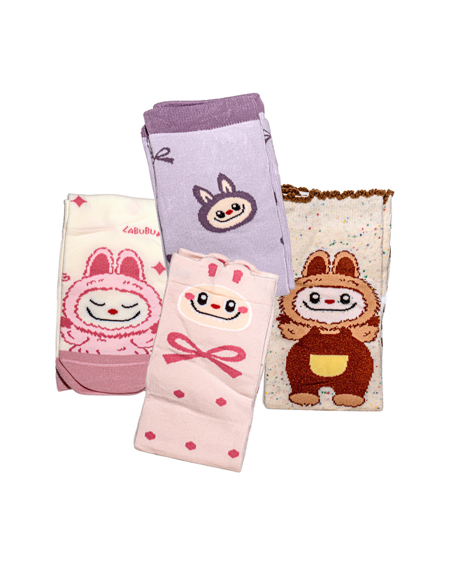 Labubu Character Knee High Socks – 4 Pairs, Kids Size