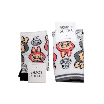 Labubu Character Ankle Socks (Monochrome Set) – 4 Pairs, One Size Fits All