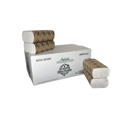 Ambiente 1-Ply Multifold Paper Towel – White, 16 Packs | 250 Towels Each