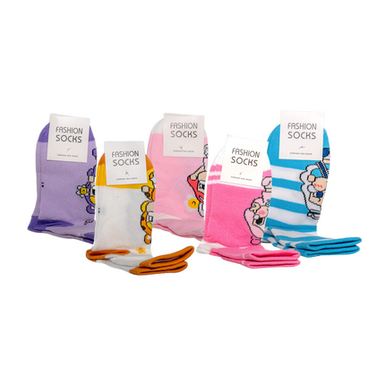 Cute Character Crew Socks – 5 Pairs, One Size Fits All
