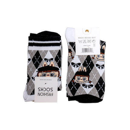 Labubu Character Ankle Socks (Monochrome Set) – 4 Pairs, One Size Fits All