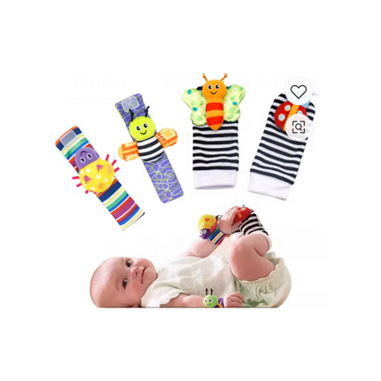 Baby Animal Rattle Socks & Wristbands – 4 pcs, Infant Size