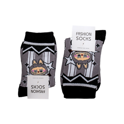 Labubu Character Ankle Socks (Monochrome Set) – 4 Pairs, One Size Fits All