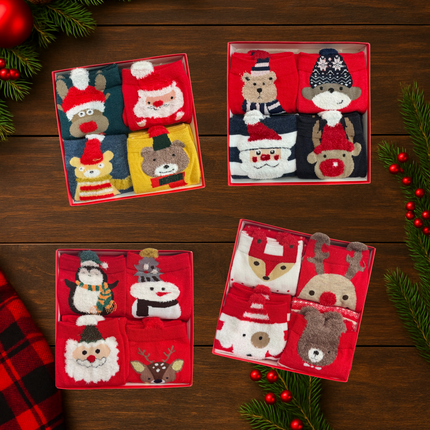 Christmas Fuzzy Socks Gift Set – 4 Pairs, One Size Fits All