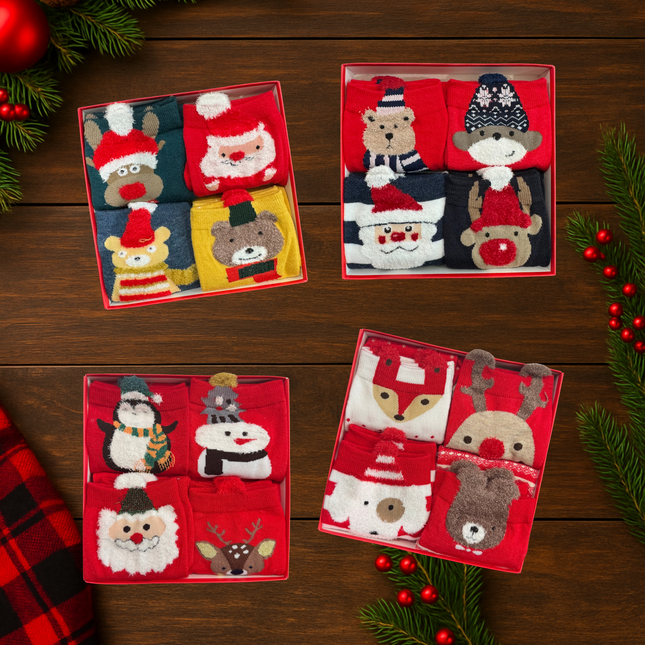 Christmas Fuzzy Socks Gift Set – 4 Pairs, One Size Fits All