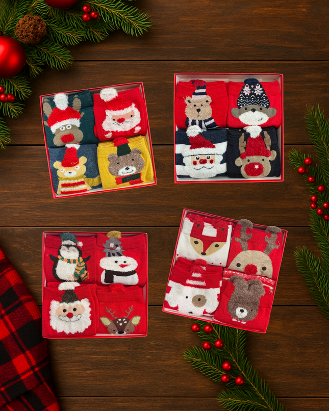 Christmas Fuzzy Socks Gift Set – 4 Pairs, One Size Fits All