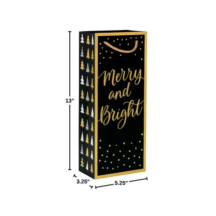 Christmas Wine Gift Bag – Merry & Bright Design, 5.25” x 3.25” x 13”