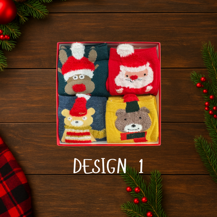 Christmas Fuzzy Socks Gift Set – 4 Pairs, One Size Fits All