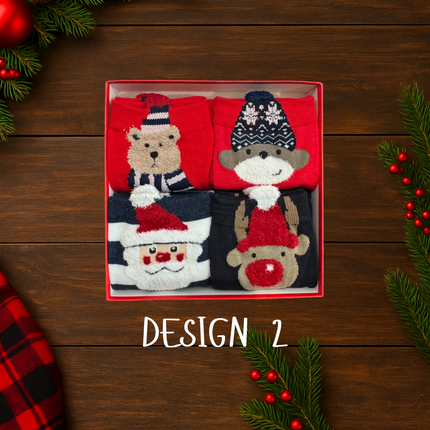 Christmas Fuzzy Socks Gift Set – 4 Pairs, One Size Fits All