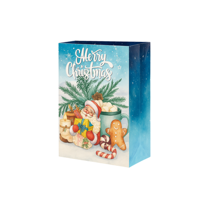 Christmas Gift Bag – Santa & Gingerbread Design, 10.5” x 5.25” x 13”