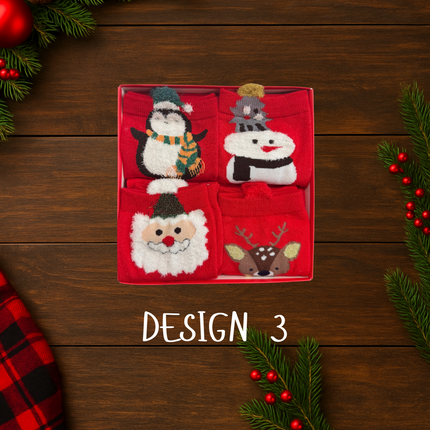 Christmas Fuzzy Socks Gift Set – 4 Pairs, One Size Fits All
