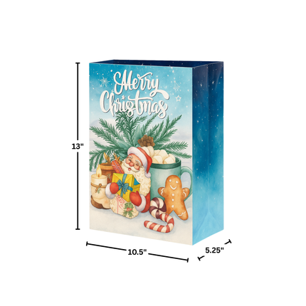 Christmas Gift Bag – Santa & Gingerbread Design, 10.5” x 5.25” x 13”