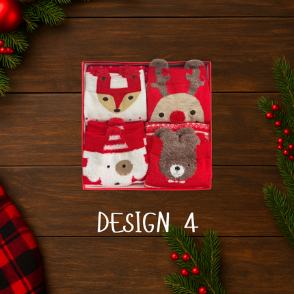 Christmas Fuzzy Socks Gift Set – 4 Pairs, One Size Fits All