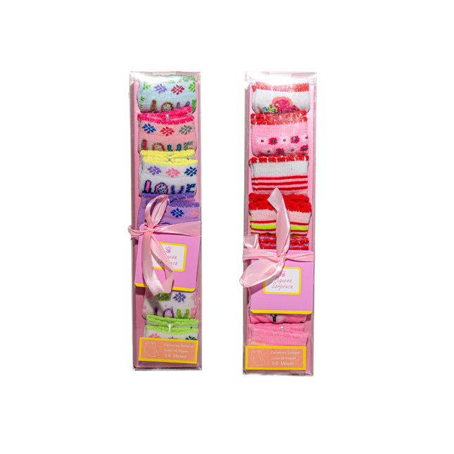 Baby Socks Gift Set (Girls’ Designs) – 7 Pairs, 0–12 Months