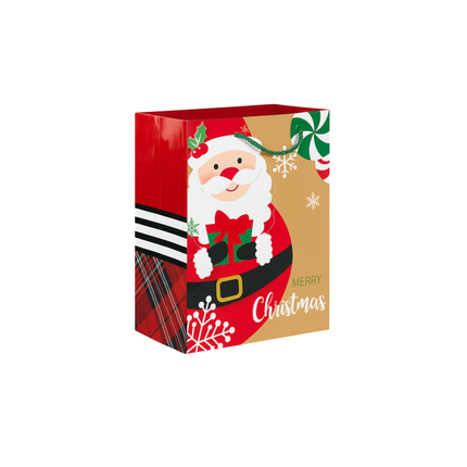 Christmas Gift Bag – Santa & Peppermint Design, 7” x 4” x 9”